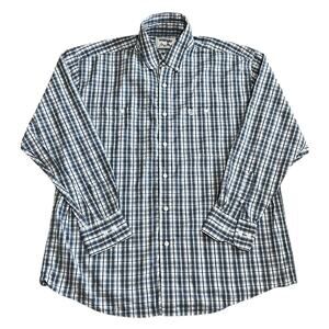 Wrangler George Strait White Navy Blue Plaid Button Down Long Sleeve Shirt XL